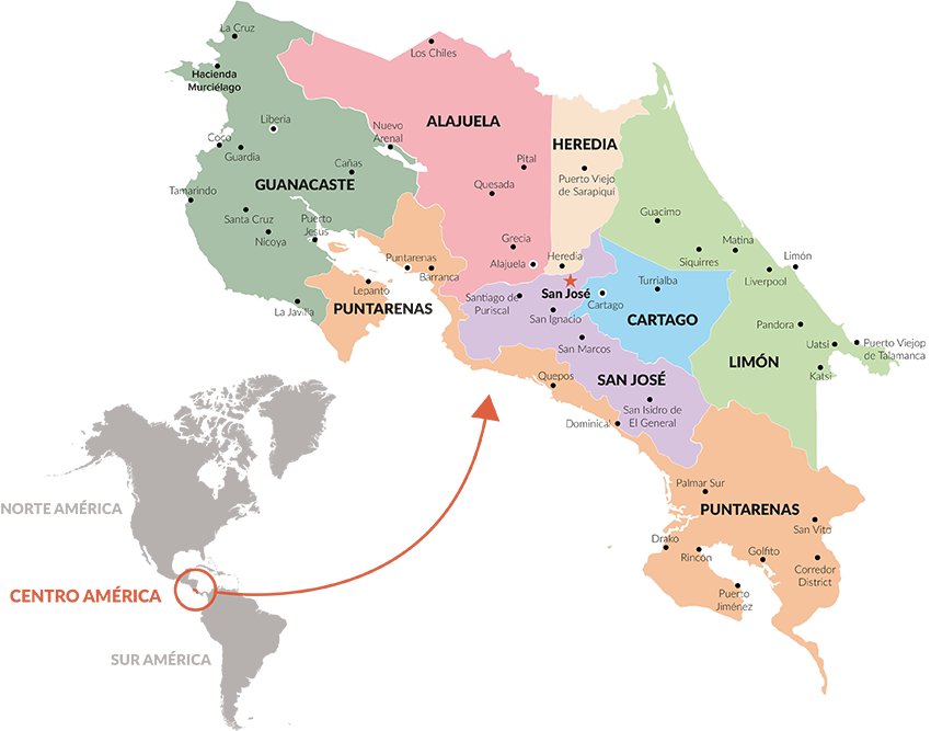 Map of Costa Rica with provinces